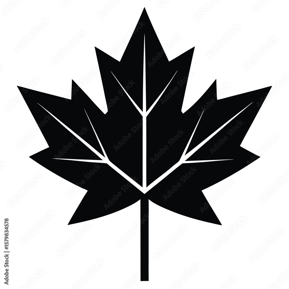 Obraz premium Stylized Black Maple Leaf Silhouette with Veins on White Background Emblematic Icon