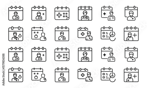 Medical appointment scheduling and planning icons representing doctors appointments and healthcare management concepts
