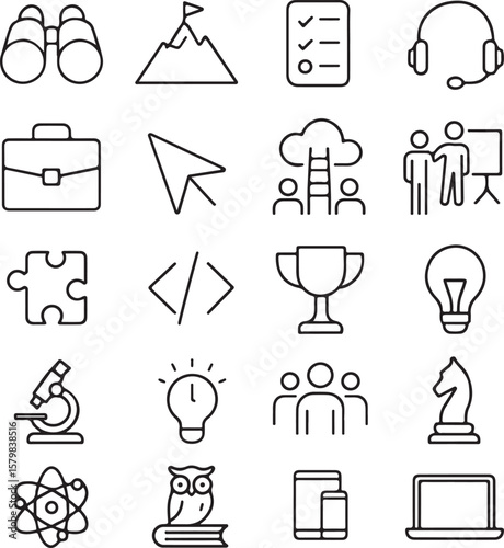 Business Success Icons Strategy, Teamwork, Innovation & Growth