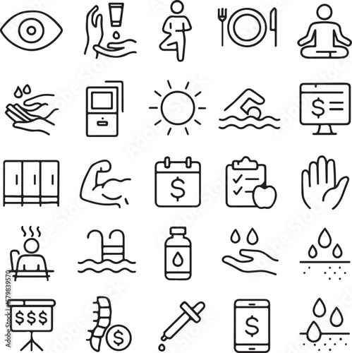 Health, Wellness, and Lifestyle Icons A Collection of Line Art Graphics
