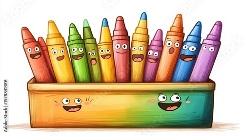 Colorful Crayons in Happy Box
