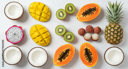 Top-Down Flat Lay of Diverse Food Ingredients