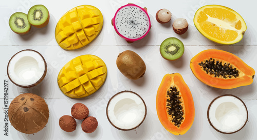 Top-Down Flat Lay of Diverse Food Ingredients