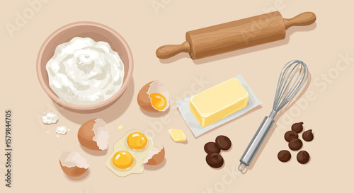 Top-Down Flat Lay of Diverse Food Ingredients