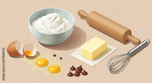 Top-Down Flat Lay of Diverse Food Ingredients