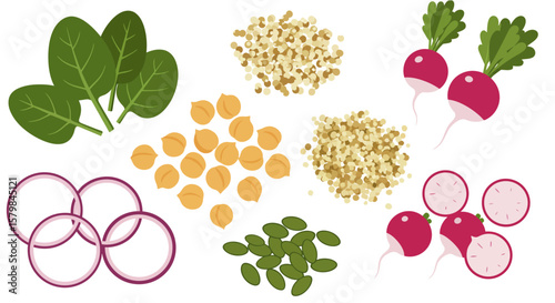 Top-Down Flat Lay of Diverse Food Ingredients