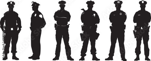 A police officer standing in front of a white background.