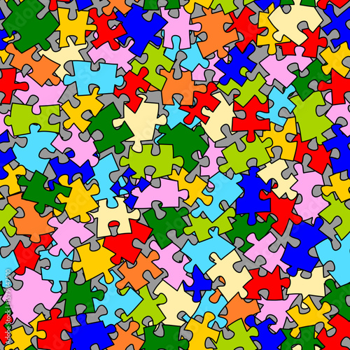 Scrambled jigsaw multicolored puzzle seamless vector pattern
