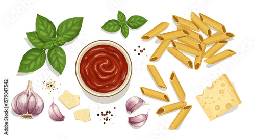Top-Down Flat Lay of Diverse Food Ingredients