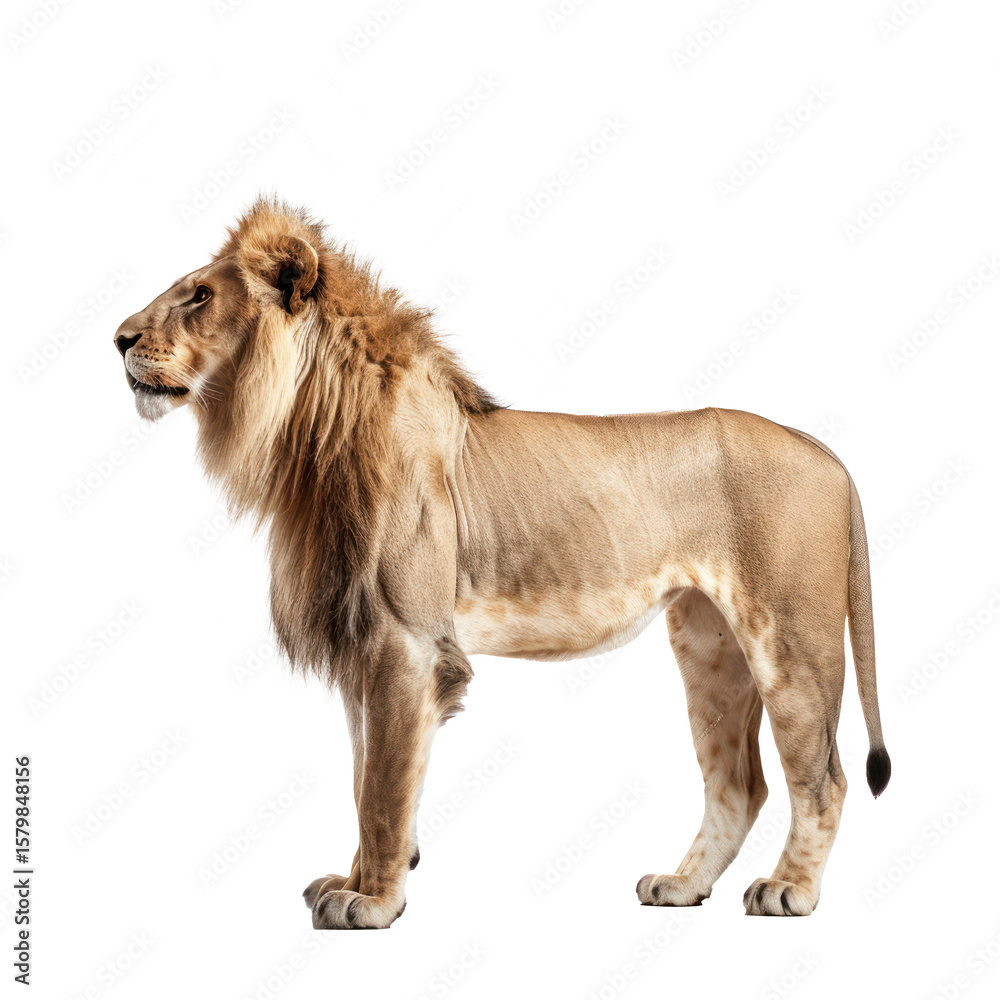 Obraz premium A majestic lion standing in front of a transparent background.