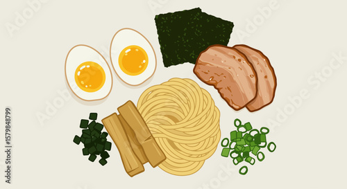 Top-Down Flat Lay of Diverse Food Ingredients