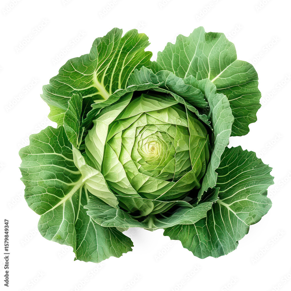 Fototapeta premium A fresh, green cabbage with a transparent background.