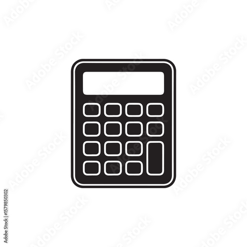 Black calculator icon on white background featuring basic mathematical computation tool design