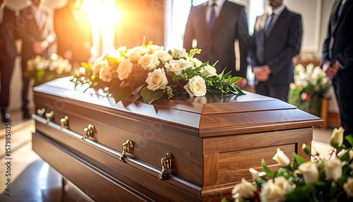 Fototapeta Naklejka Na Ścianę i Meble -  Funeral casket with flowers