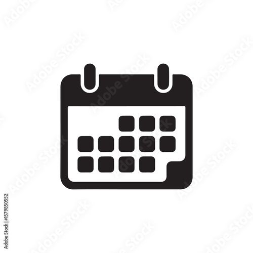 Black calendar icon with rounded squares symbolizing dates on a white background