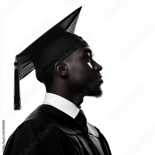 Profile of Graduate with Cap and Gown Showcasing Achievement and Pride