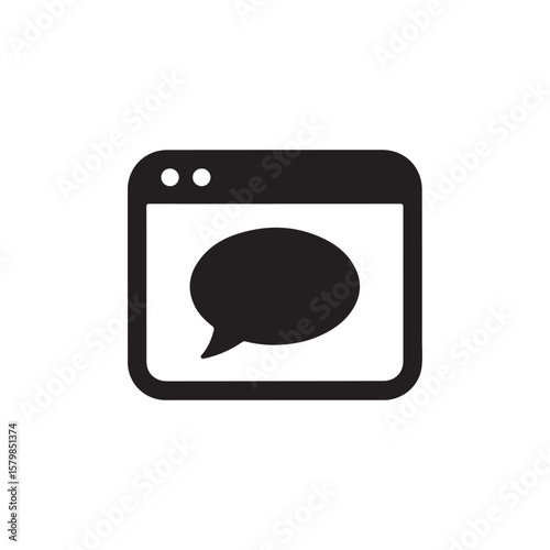 Black web browser window icon displaying speech bubble on a white background symbol