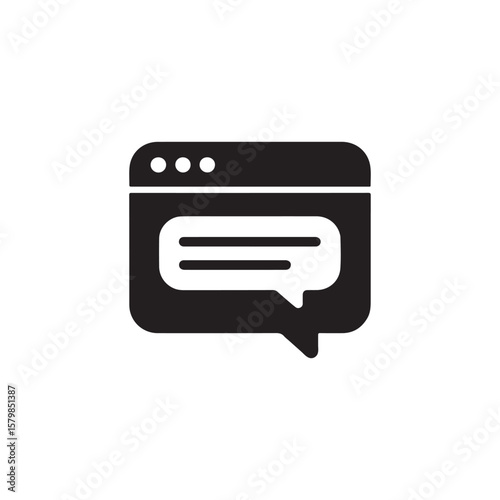 Black Website Window with Chat Bubble on White Background for Online Communication