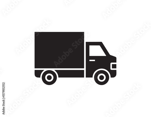 Black delivery truck icon isolated on a white background, flat illustration