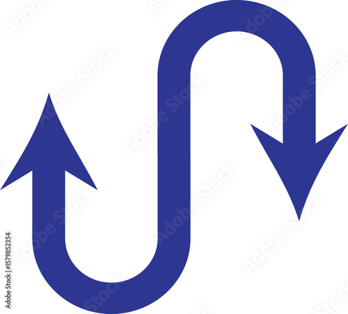 Blue s shaped arrow graphic with arrows pointing in opposite directions
