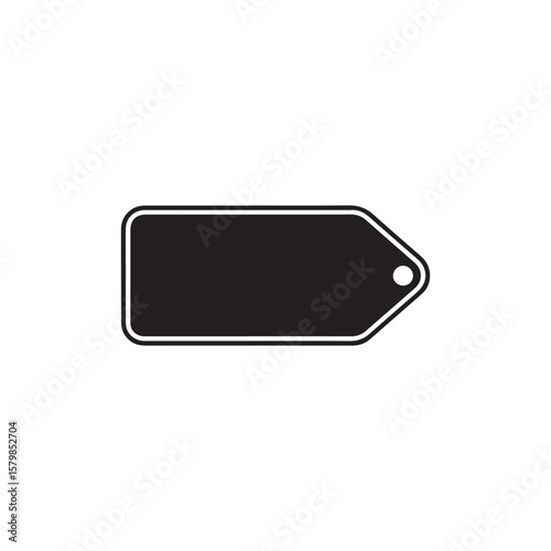 Black price tag icon with rounded corners and a hole on white background