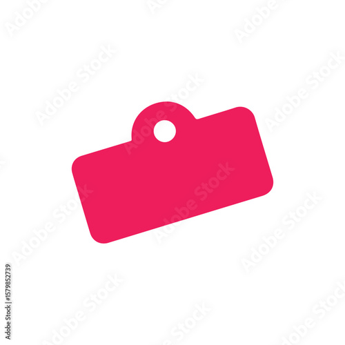 Illustration of a vibrant pink luggage tag with hole punch, on white background