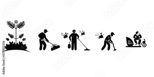 27 Lawn Care Service Line Icons on transparent background