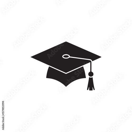 Black graduation cap with tassel icon isolated on white background for achievement symbol
