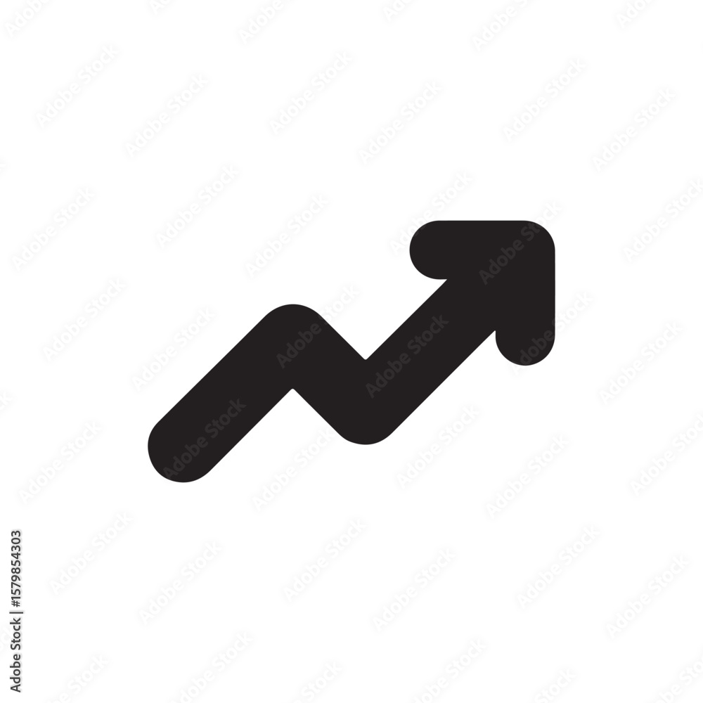 Black zigzag arrow pointing upward to the right on white background symbolizing growth Black zigzag arrow pointing upward to the right on white background symbolizing growth