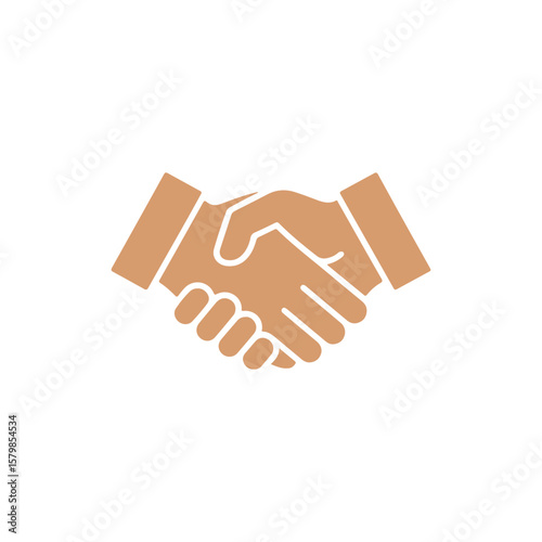Brown handshake icon on white background representing agreement partnership and business deal