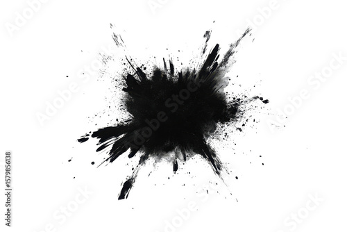 Dramatic black ink splash explosion on a transparent background, dynamic and abstract.