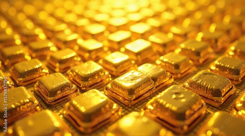 Close-up view of numerous golden squares. Close-up view of numerous golden squares.