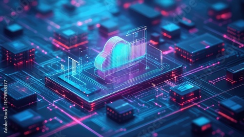 Cloud-native infrastructure illustration featuring service mesh, integrated monitoring, and scalable systems in a modern networked computing environmen