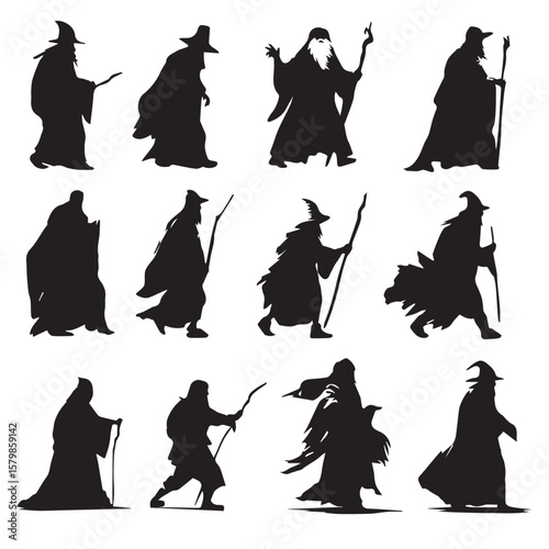 wizard silhouette set, Black & White silhouette set