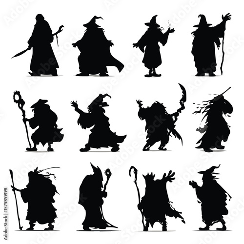 wizard silhouette set, Black & White silhouette set