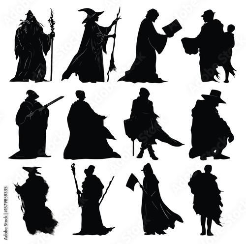 wizard silhouette set, Black & White silhouette set