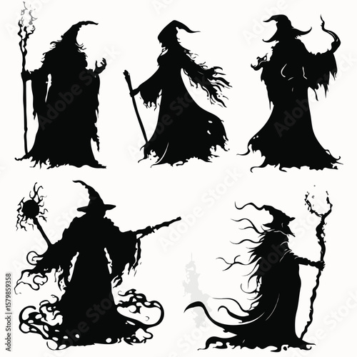 wizard silhouette set, Black & White silhouette set