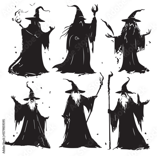wizard silhouette set, Black & White silhouette set