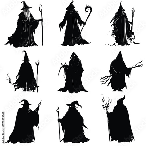 wizard silhouette set, Black & White silhouette set