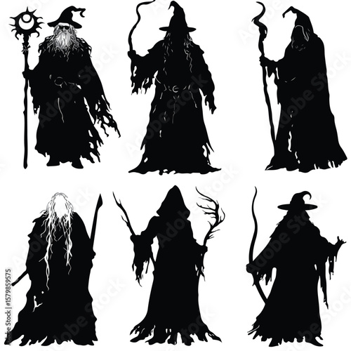 wizard silhouette set, Black & White silhouette set