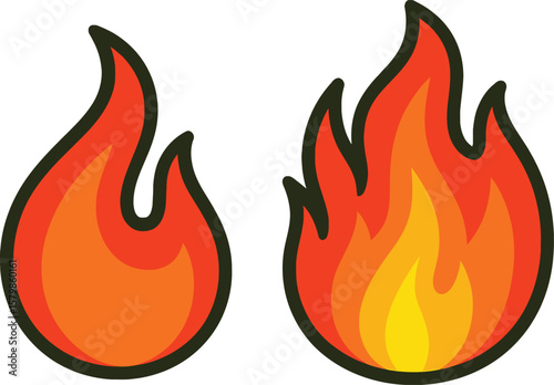 Burning hot fire flame icons and symbols for danger and power design