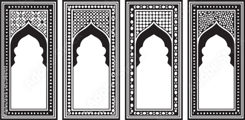 Islamic prayer rug designs collection black and white ornate patterns.