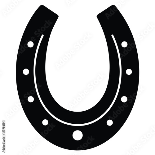 Black Horseshoe with Round Nail Holes Symbol of Luck and Fortune Design