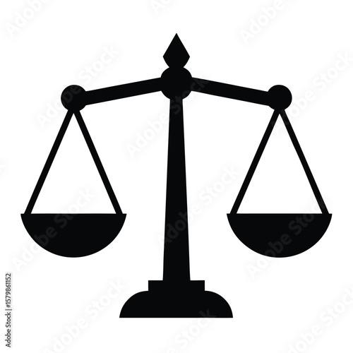 Black Scales of Justice Silhouette Balance and Law Icon Illustration