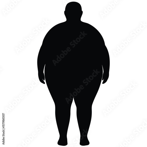 Full body silhouette of overweight human standing upright on a white surface
