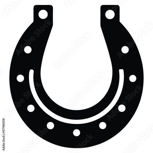 Bold Black Horseshoe Icon with Mounting Holes for Luck and Decoration Symbol