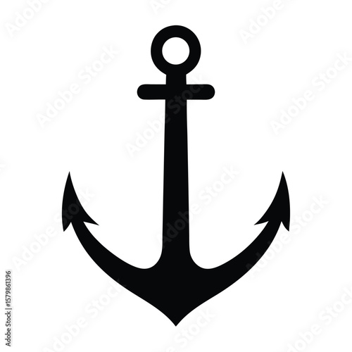 Isolated Black Anchor on White Solid Background for Marine Designs and Projects