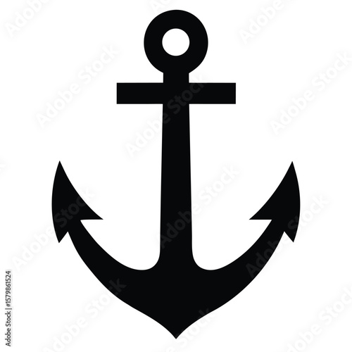Nautical Theme Anchor Illustration Bold Black Silhouette Against White Space Simplicity and Clarity