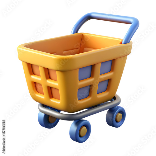 3D Render of a Yellow Shopping Cart isolated on transparent background