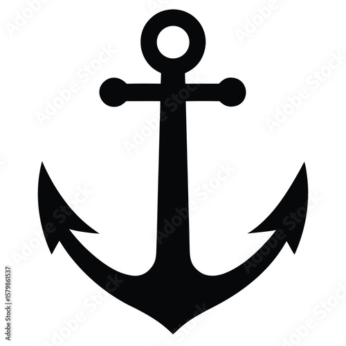 Nautical Black Anchor Symbol Illustration of Maritime Icon on White Space